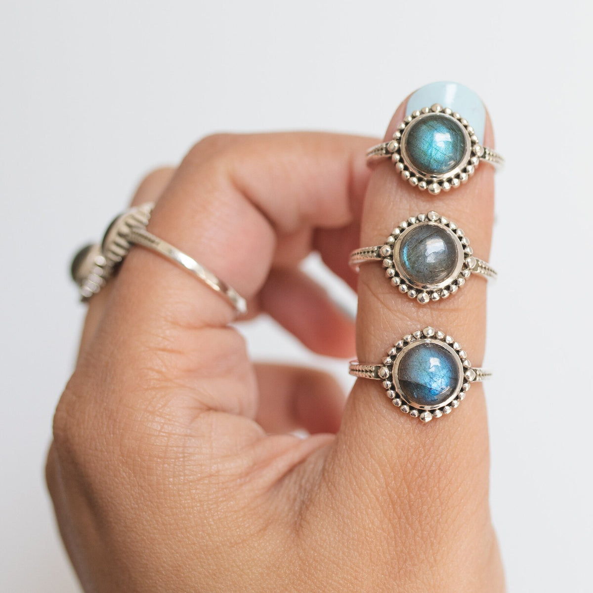 Round Labradorite Ring in Sterling Silver