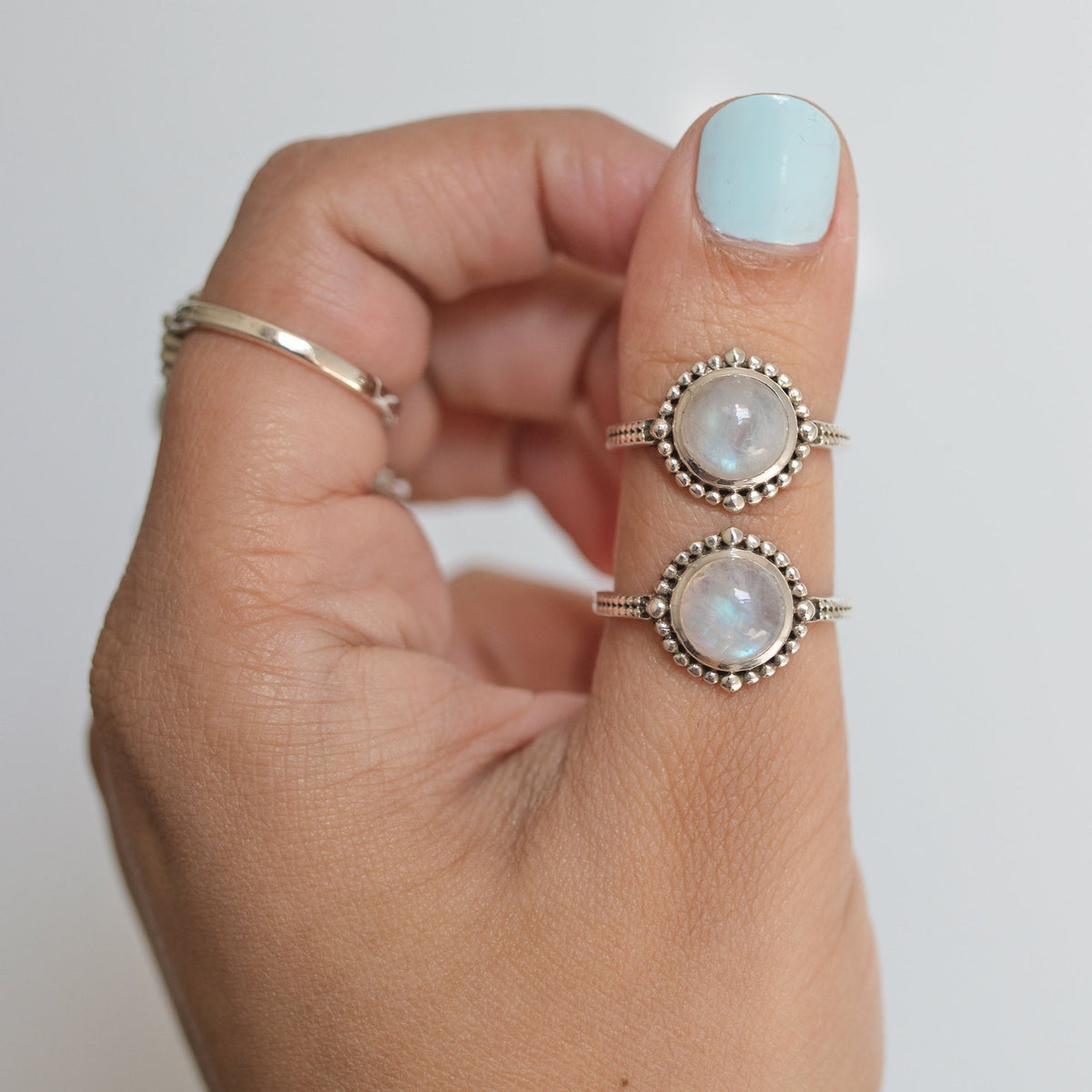 Round Moonstone Ring in Sterling Silver
