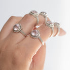 Round Rose Quartz Ring in Sterling Silver, Natural Crystal Quartz