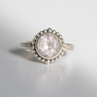 Round Rose Quartz Ring in Sterling Silver, Natural Crystal Quartz