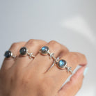 Round Labradorite and Sterling Silver Half Moon Ring