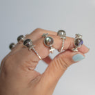 Round Labradorite and Sterling Silver Half Moon Ring