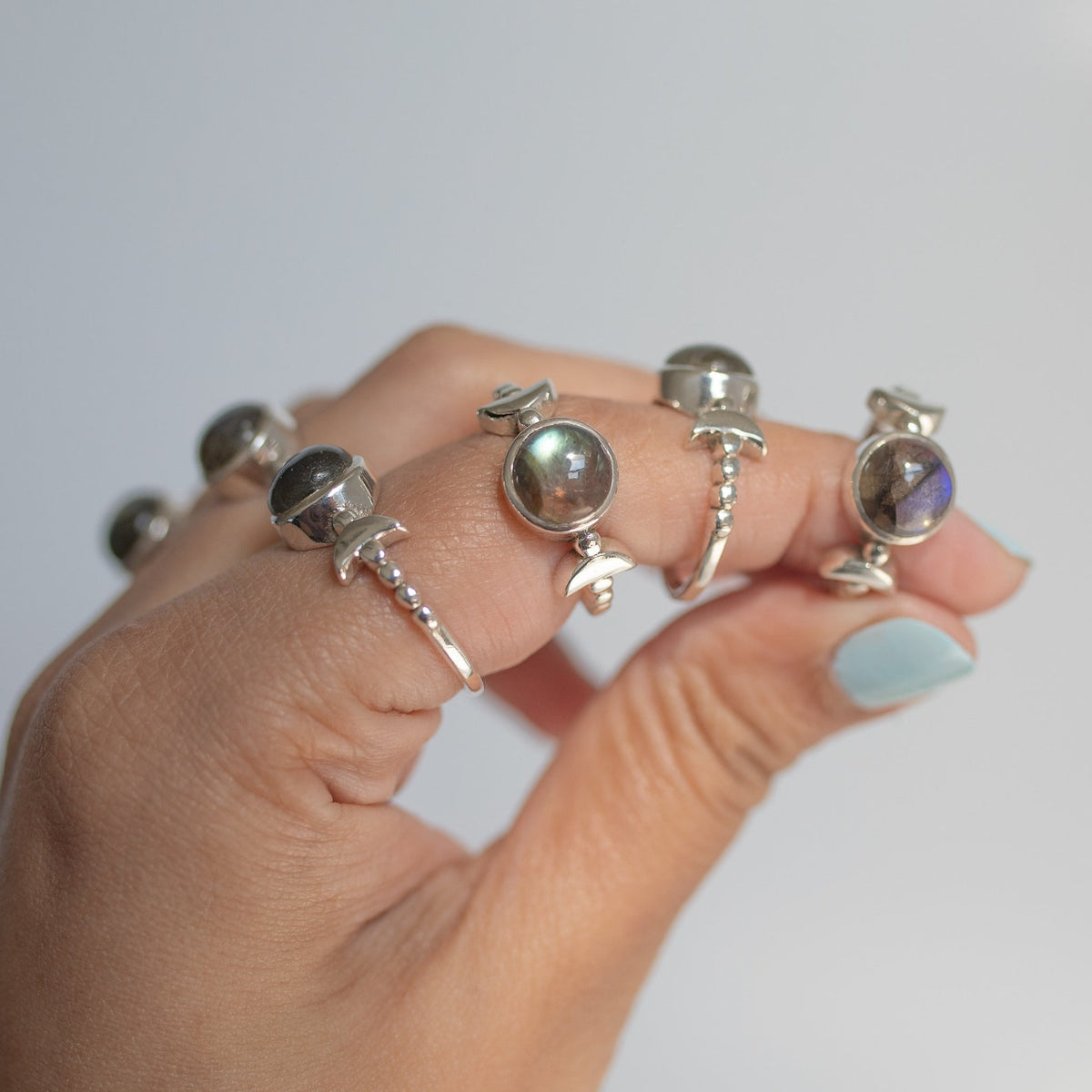 Round Labradorite and Sterling Silver Half Moon Ring
