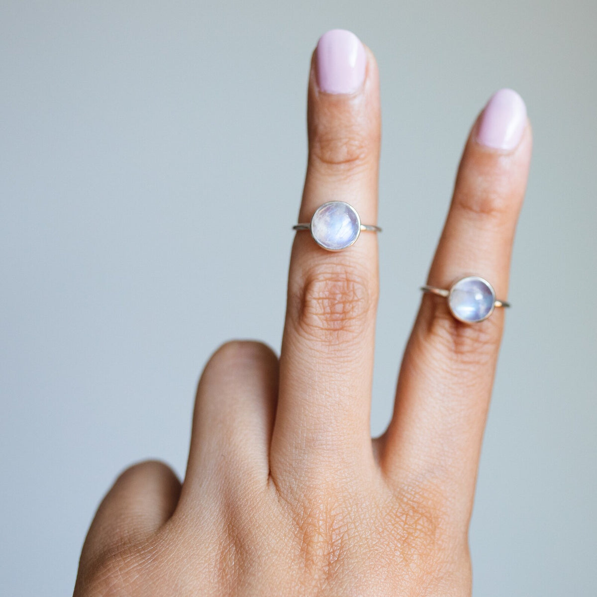 Round Moonstone Ring, Delicate Silver Ring