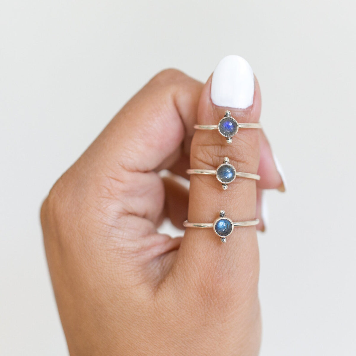 Cute Labradorite Ring, Silver Dot Ring