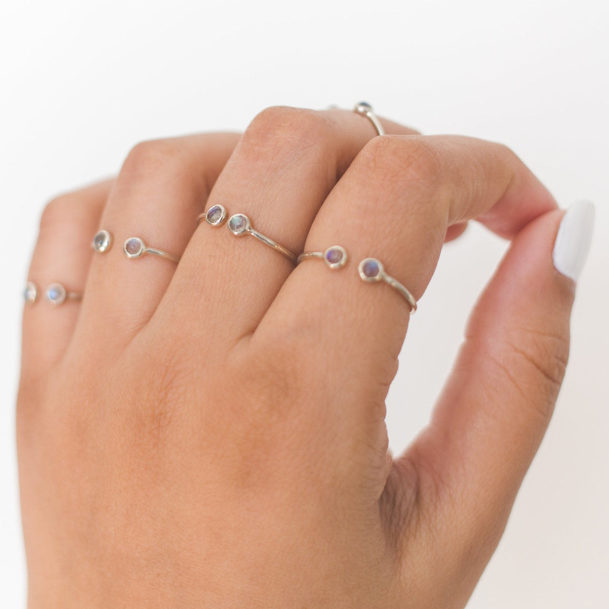 Labradorite Adjustable Dainty Stacking Ring, Thin Silver Rings
