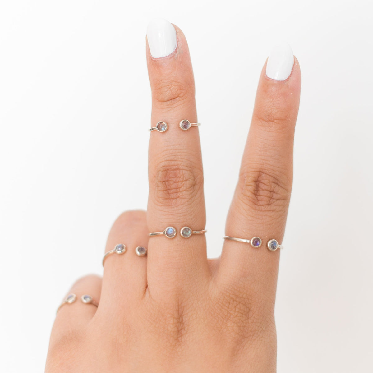 Labradorite Adjustable Dainty Stacking Ring, Thin Silver Rings