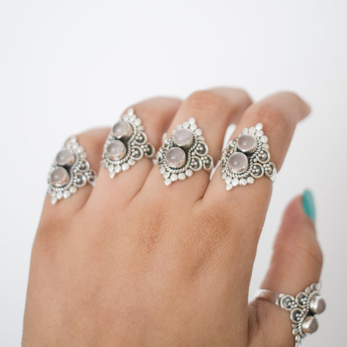 Rose Quartz Boho Ring, Silver Cocktail Ring