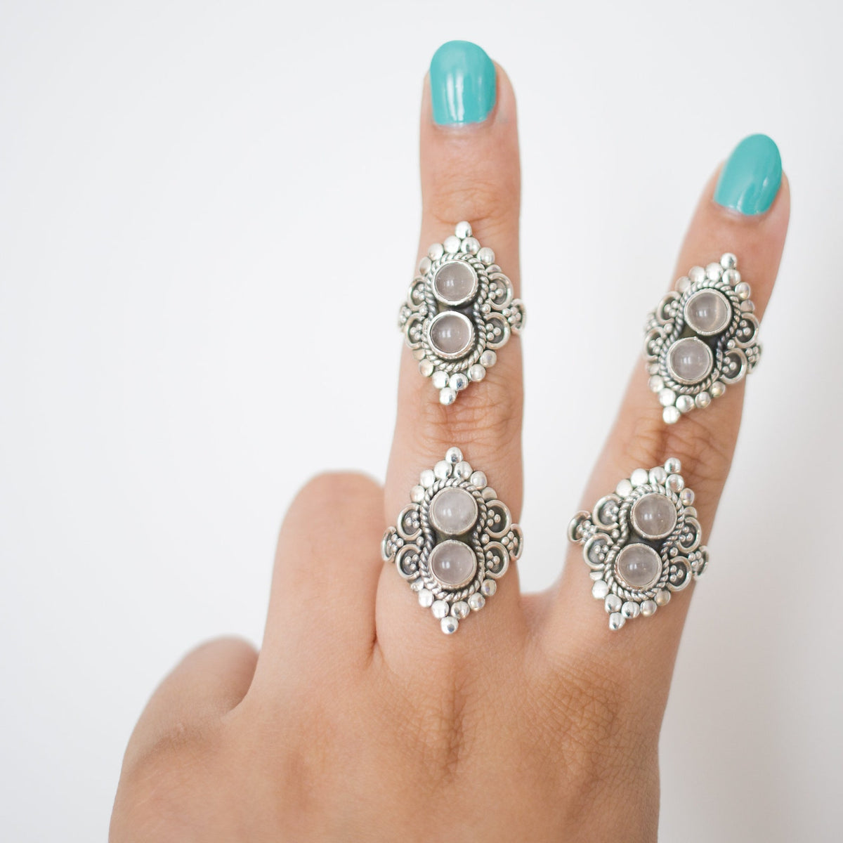 Rose Quartz Boho Ring, Silver Cocktail Ring