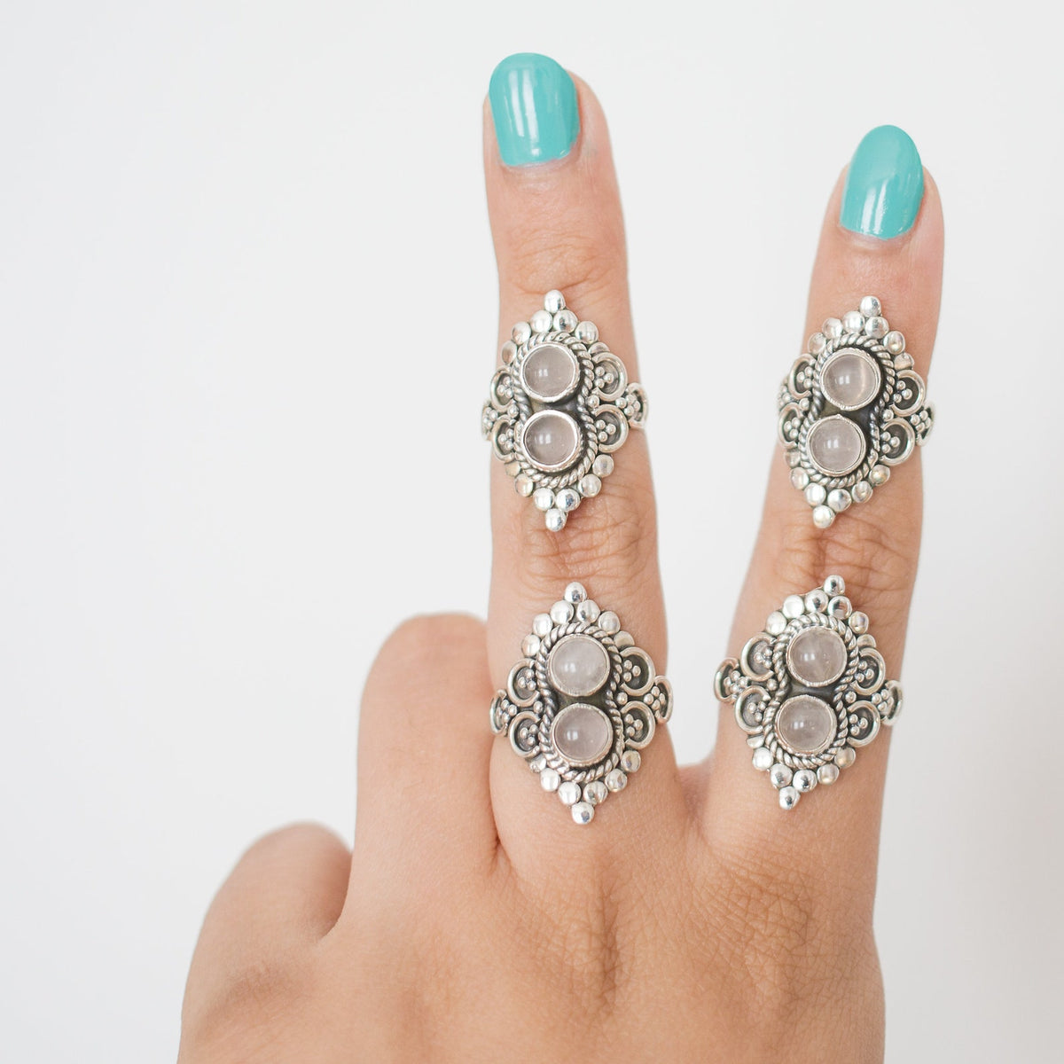 Rose Quartz Boho Ring, Silver Cocktail Ring
