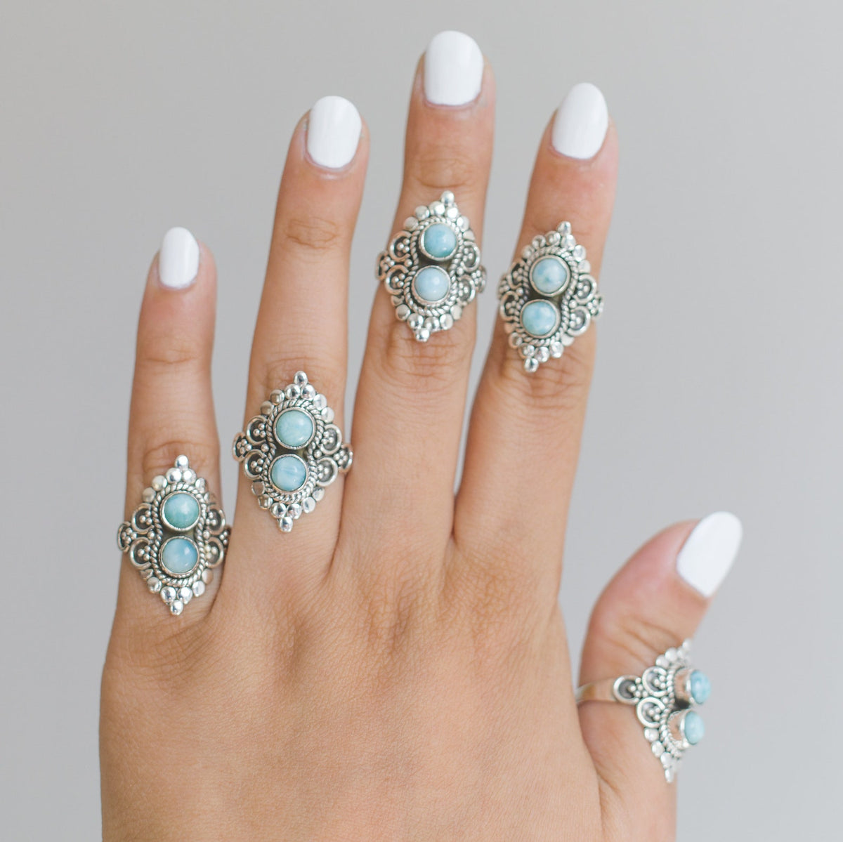 Larimar Boho Ring, Silver Cocktail Ring