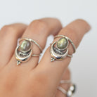 Oval Labradorite Moon Phase Sterling Silver Ring
