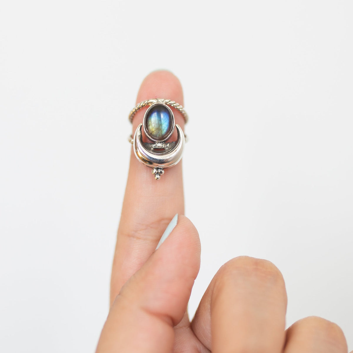 Oval Labradorite Moon Phase Sterling Silver Ring
