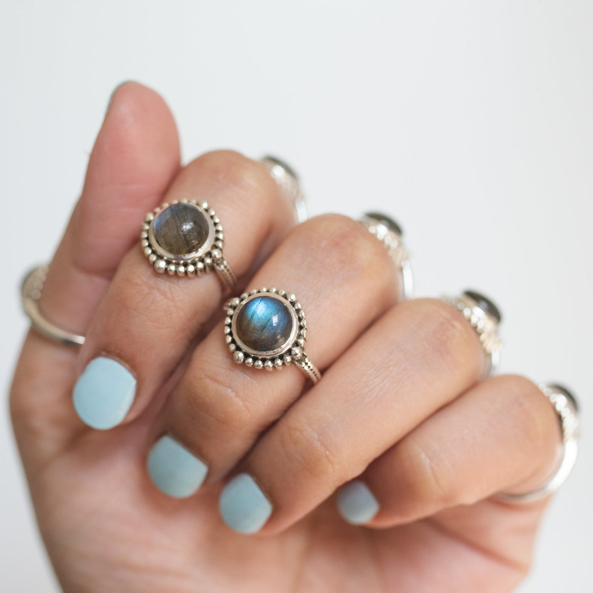Round Labradorite Ring in Sterling Silver