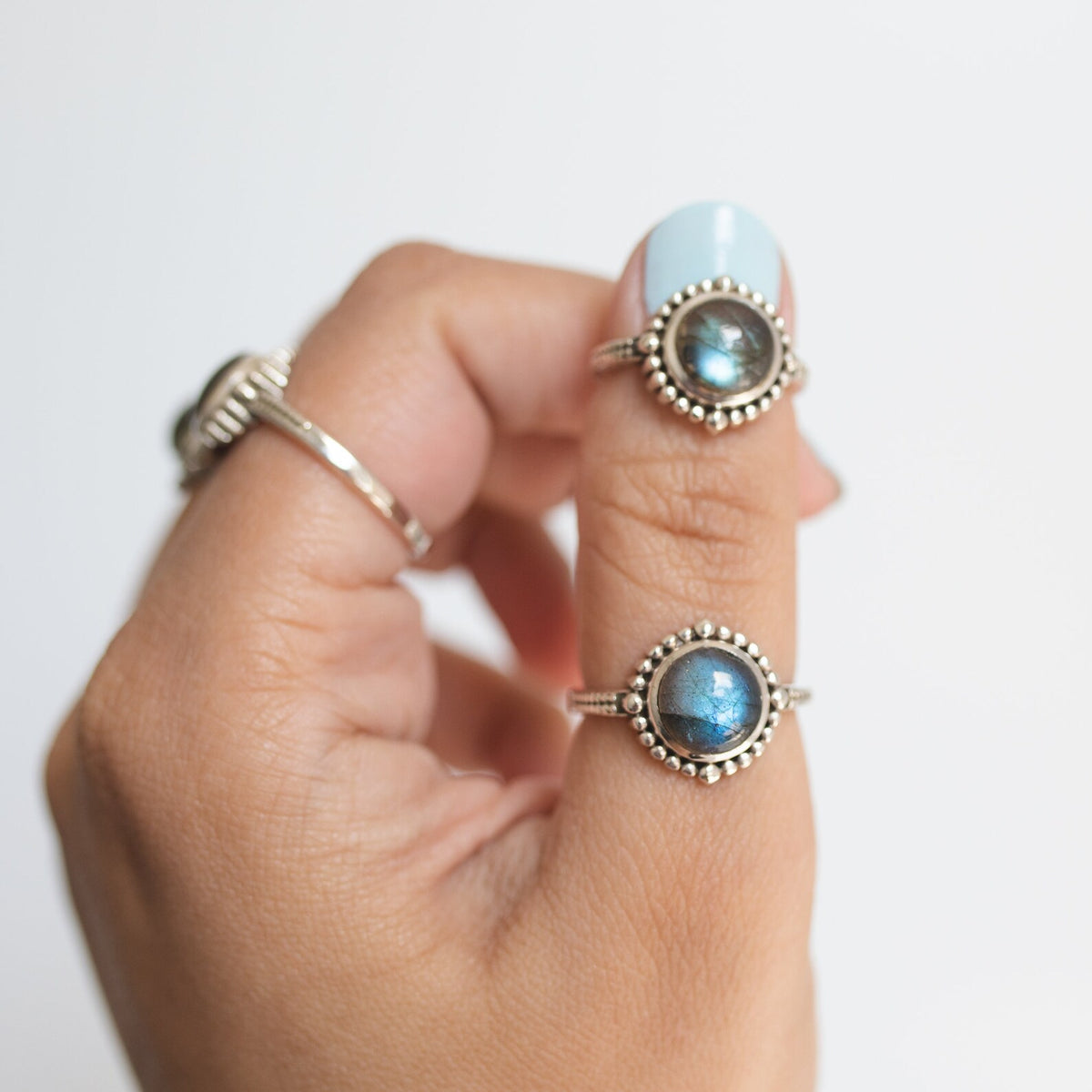 Round Labradorite Ring in Sterling Silver