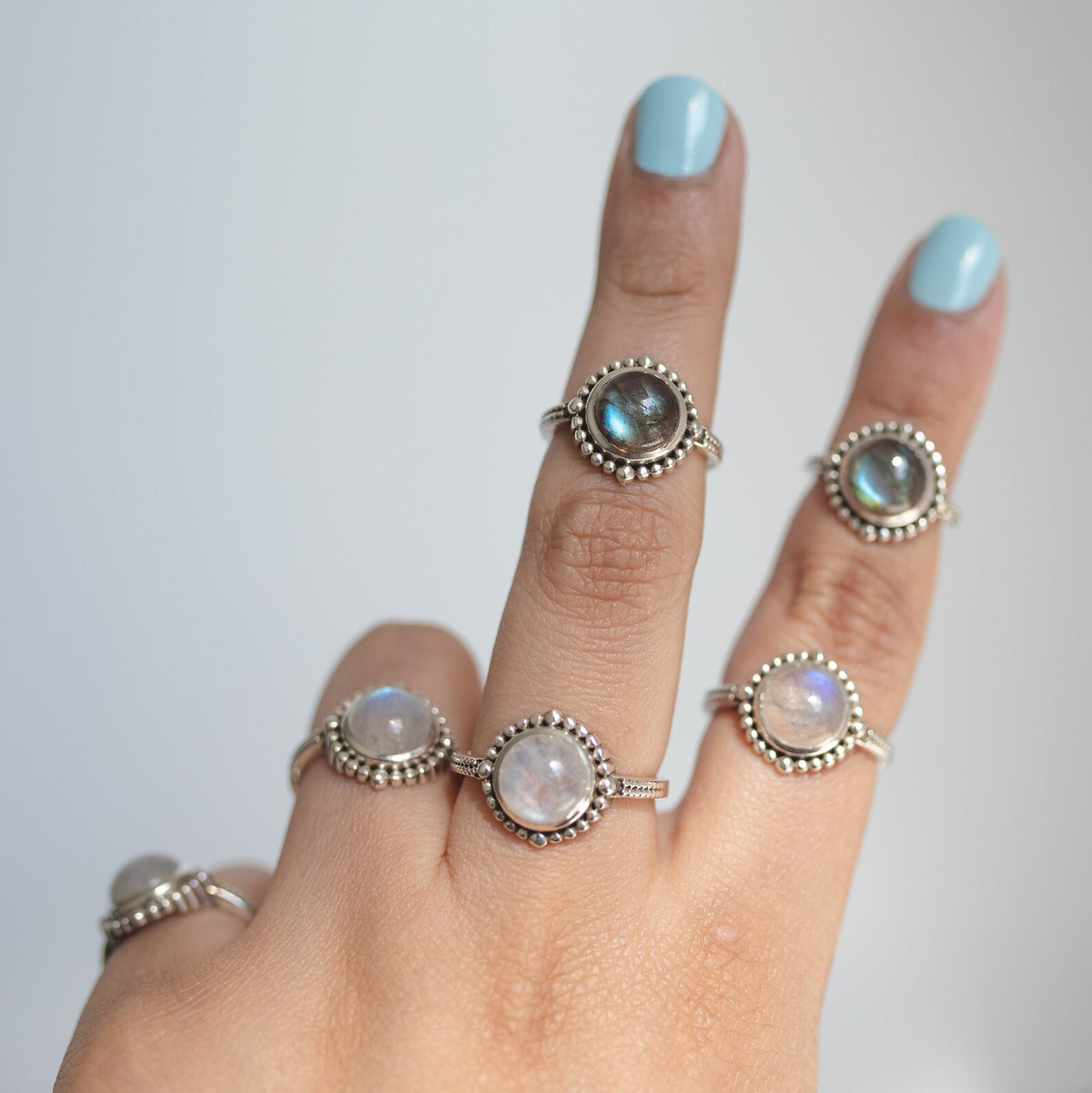 Round Moonstone Ring in Sterling Silver