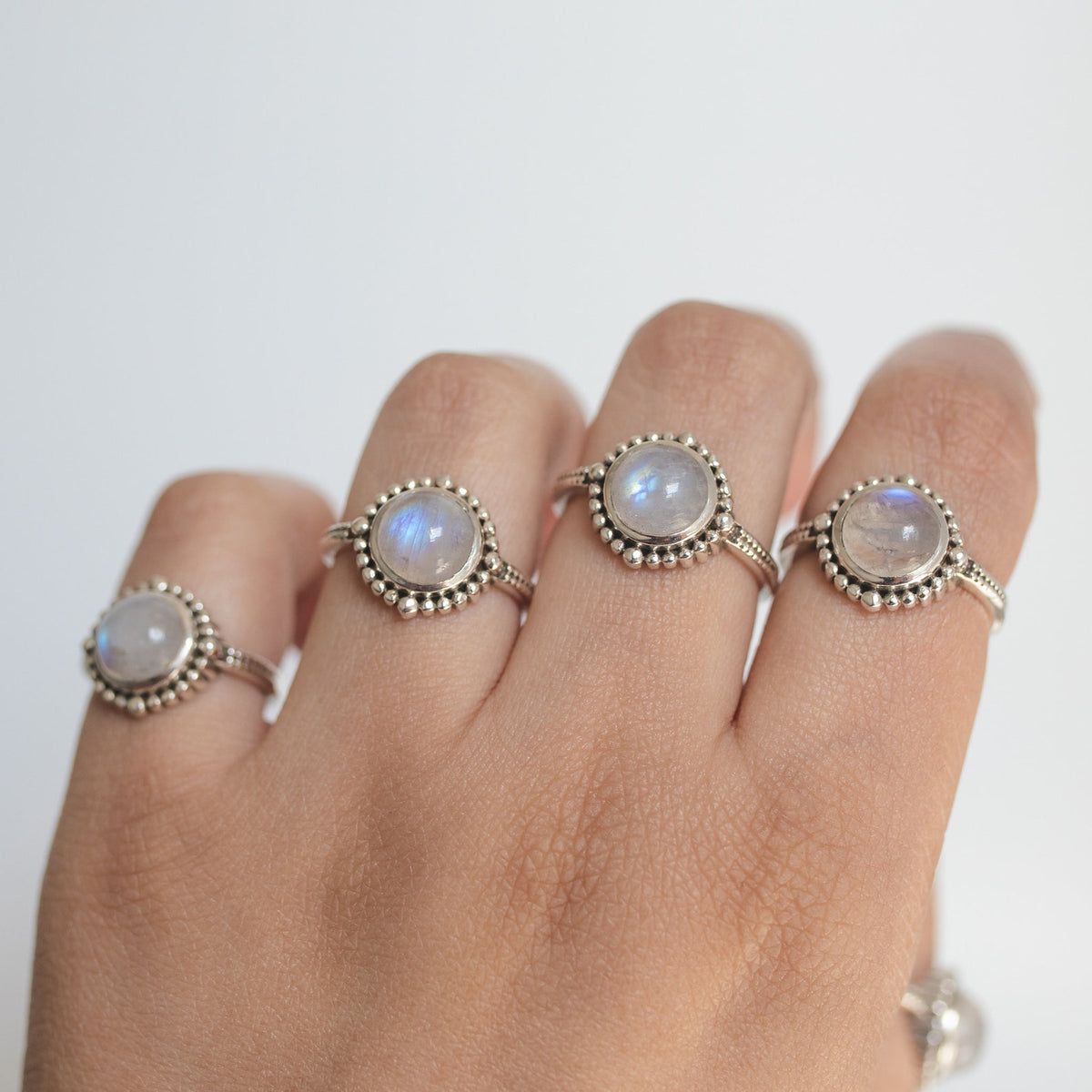 Round Moonstone Ring in Sterling Silver