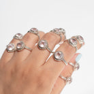 Round Rose Quartz Ring in Sterling Silver, Natural Crystal Quartz