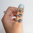 Round Labradorite and Sterling Silver Half Moon Ring