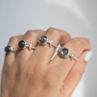 Round Labradorite and Sterling Silver Half Moon Ring