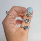 Round Labradorite and Sterling Silver Half Moon Ring