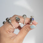 Round Labradorite and Sterling Silver Half Moon Ring