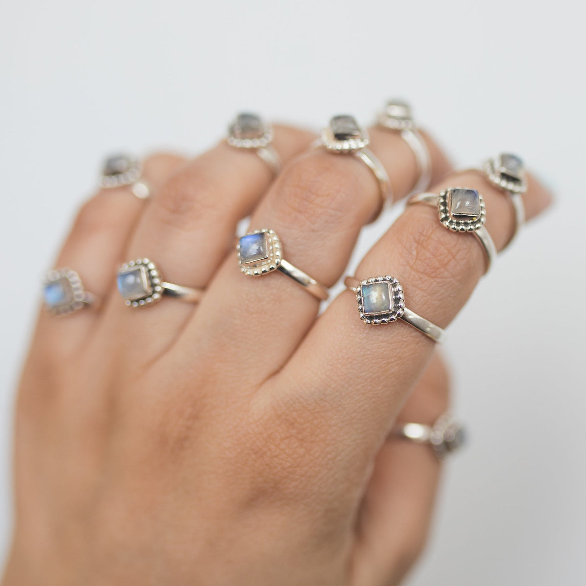 Square Rainbow Moonstone Ring in Sterling Silver