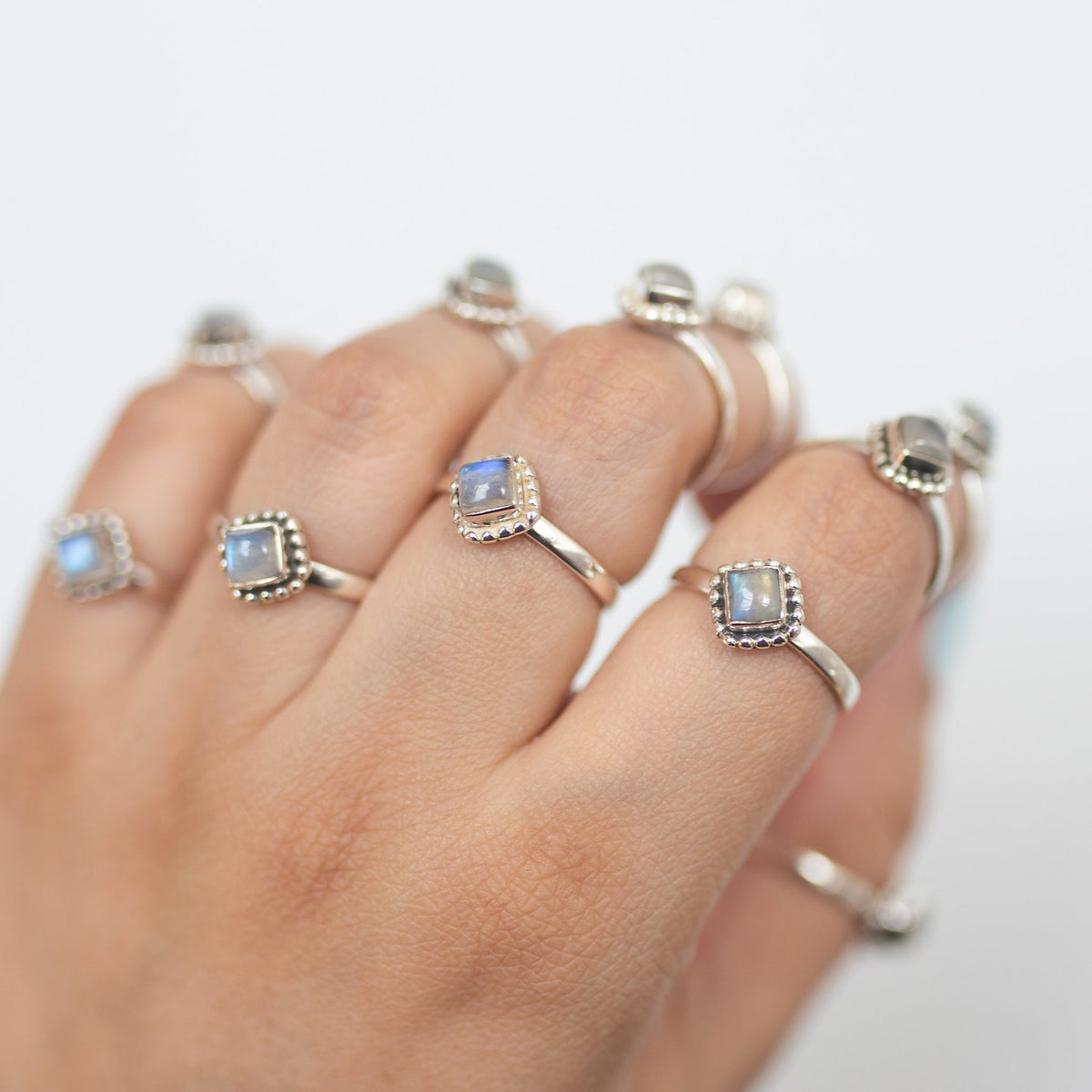 Square Rainbow Moonstone Ring in Sterling Silver