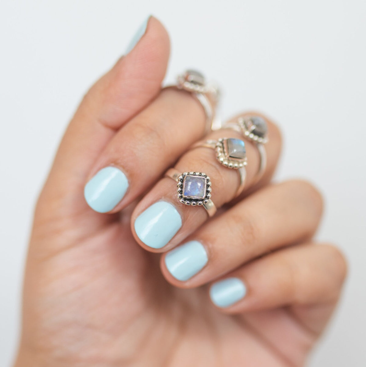 Square Rainbow Moonstone Ring in Sterling Silver