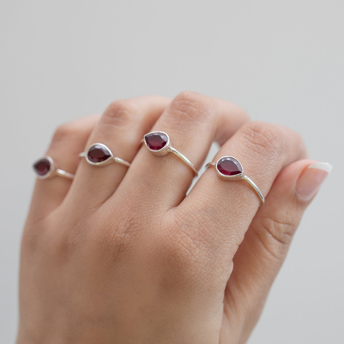 Minimalist Ruby Ring, Pear Ruby Birthstone Ring