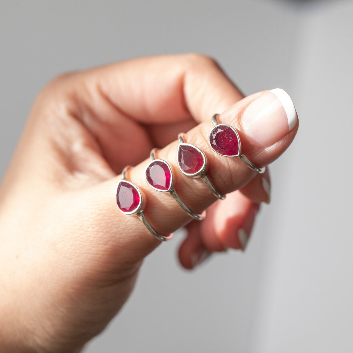 Minimalist Ruby Ring, Pear Ruby Birthstone Ring