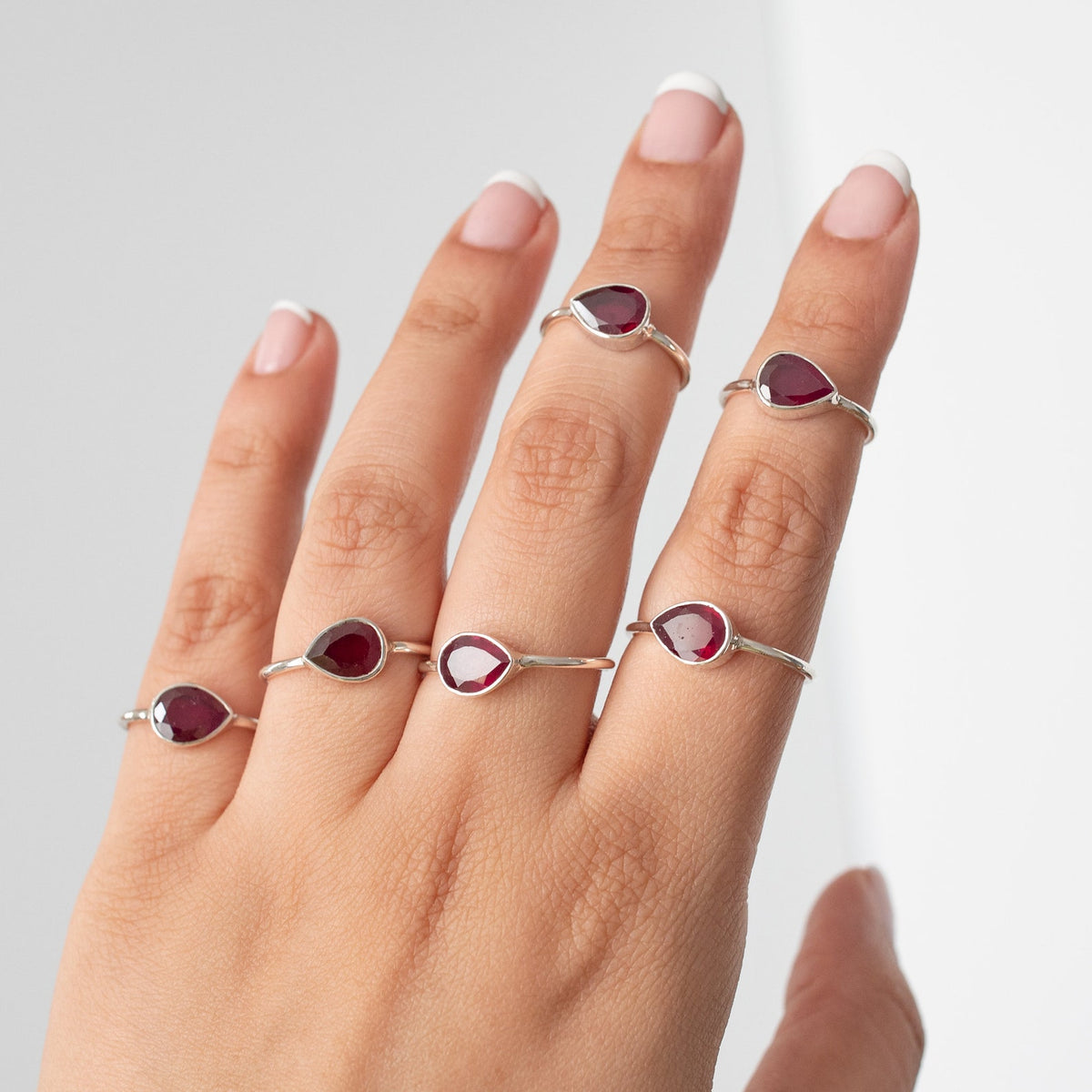 Minimalist Ruby Ring, Pear Ruby Birthstone Ring
