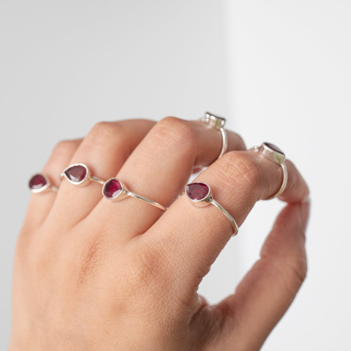 Minimalist Ruby Ring, Pear Ruby Birthstone Ring