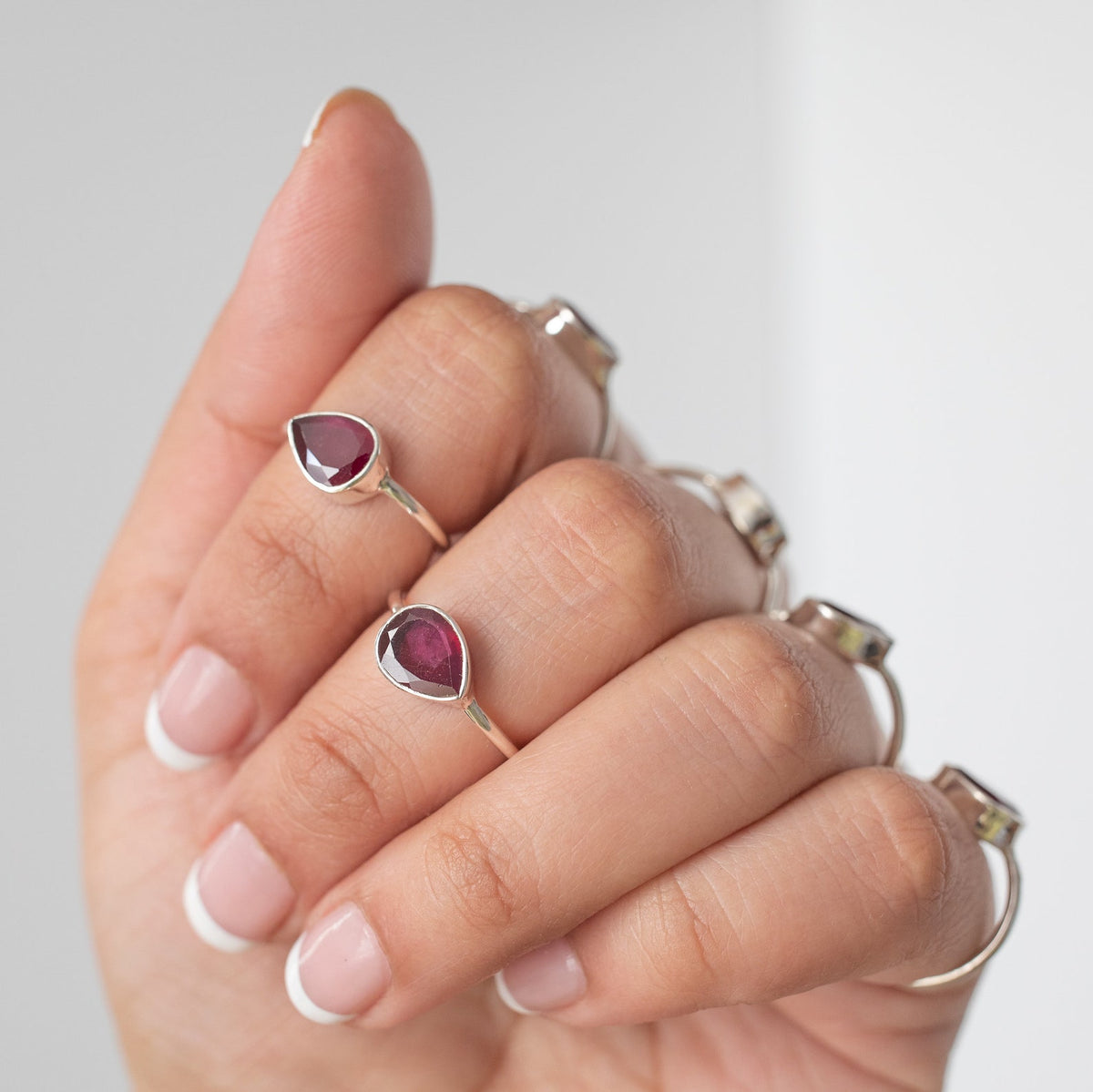 Minimalist Ruby Ring, Pear Ruby Birthstone Ring