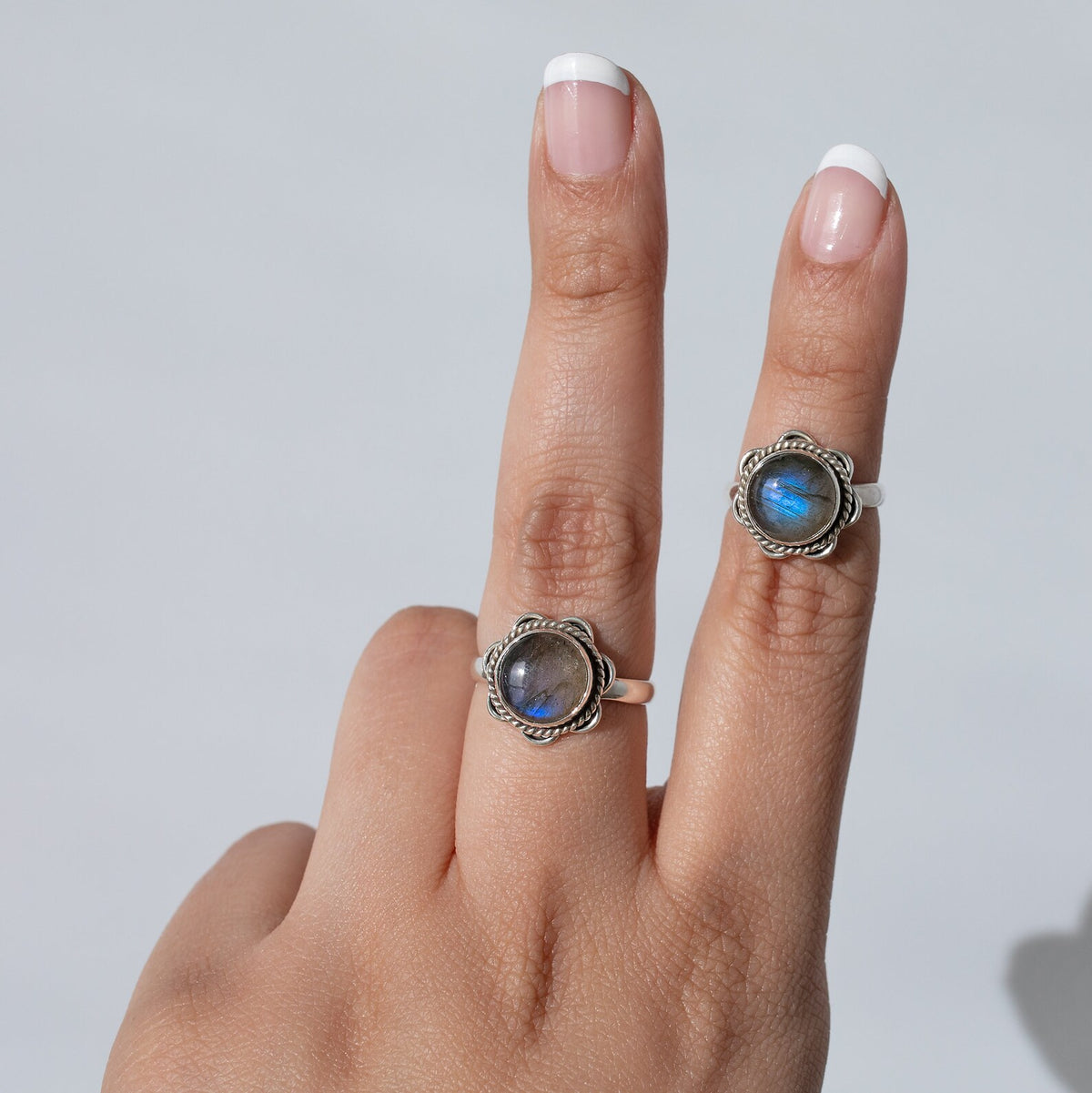Labradorite Ring - Round Stone Sterling Silver Ring