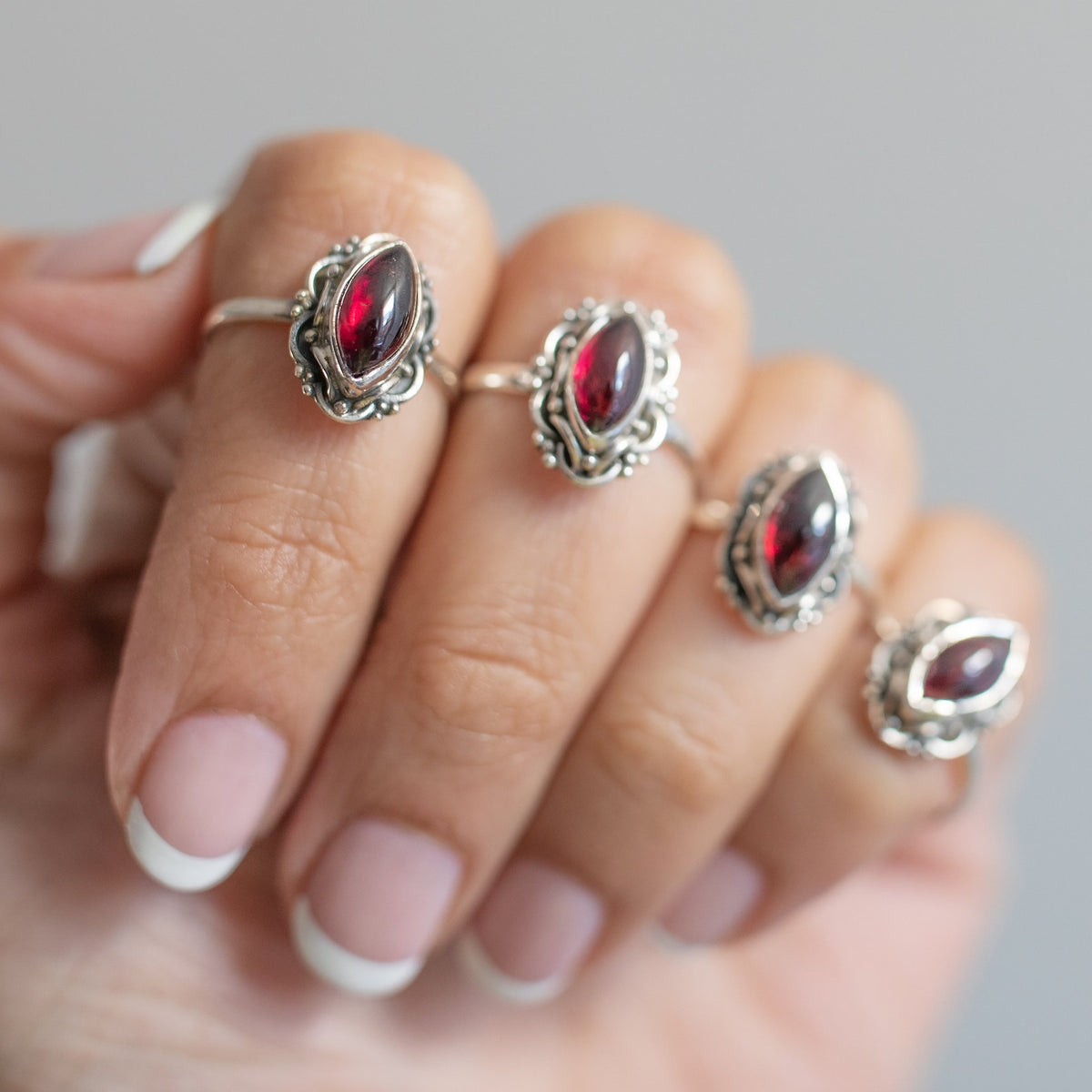 Marquise Garnet Ring, Natural Garnet, Gypsy Boho Ring