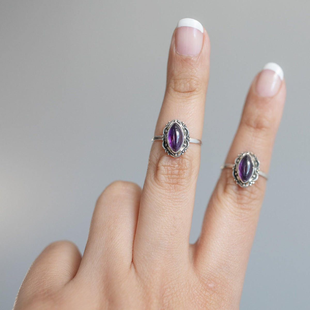 Marquise Amethyst Ring, Natural Amethyst, Gypsy Boho Ring
