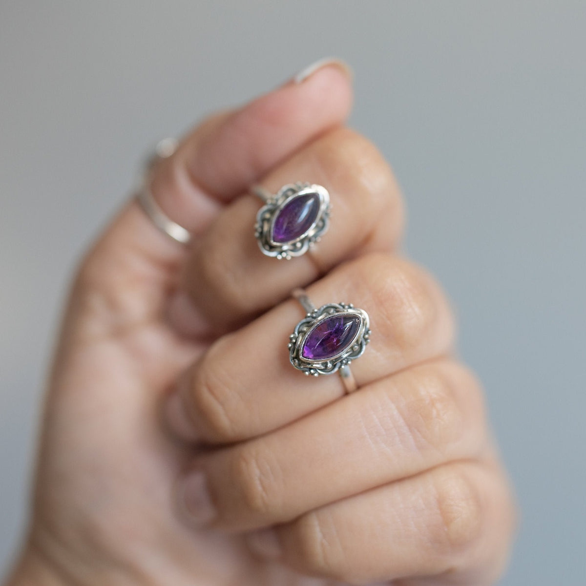 Marquise Amethyst Ring, Natural Amethyst, Gypsy Boho Ring