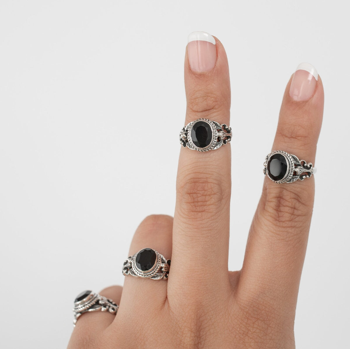 Oval Black Onyx Ring in Solid Sterling Silver