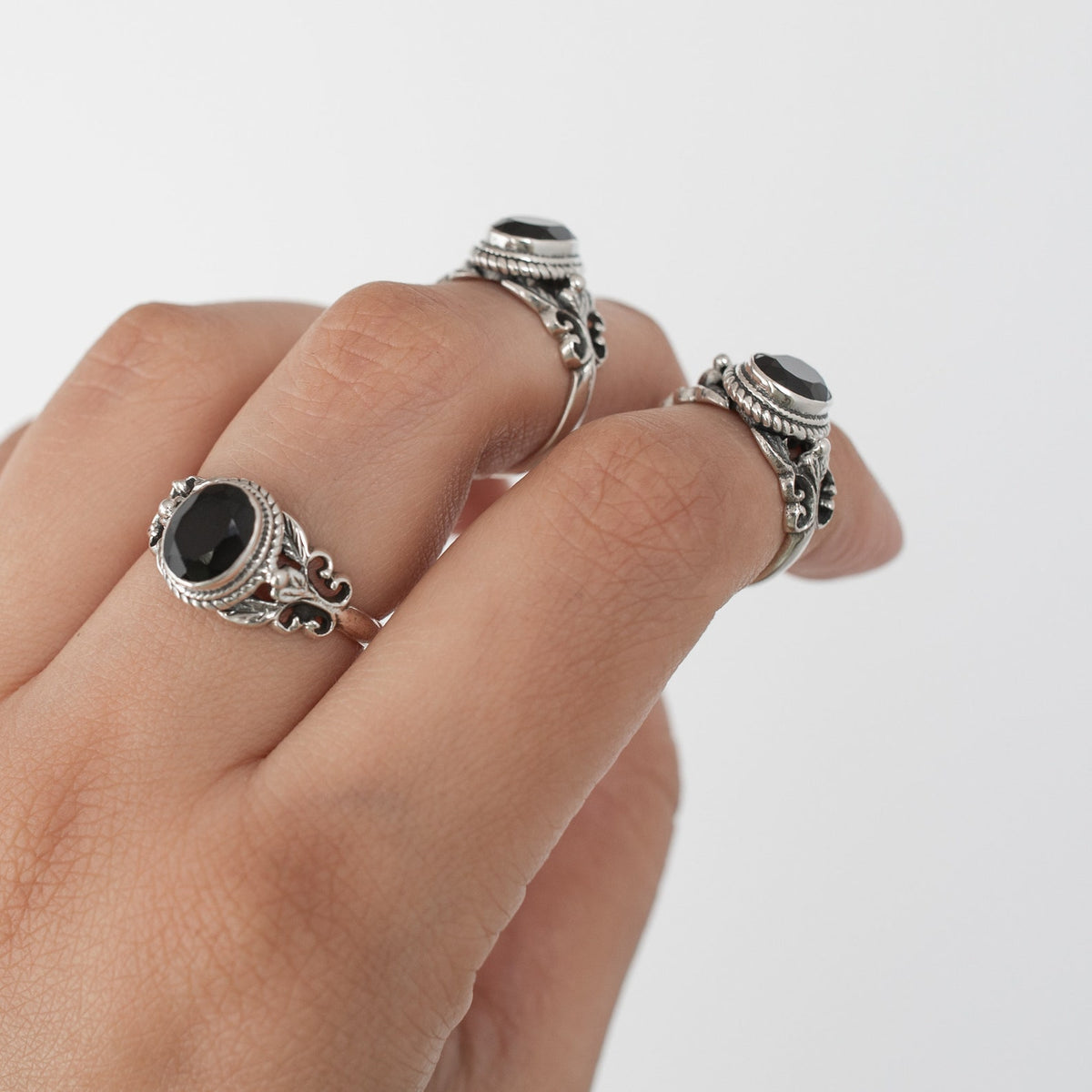 Oval Black Onyx Ring in Solid Sterling Silver
