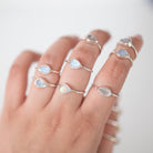 Minimalist Rainbow Moonstone Ring, Pear Moonstone Birthstone Ring