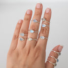 Minimalist Rainbow Moonstone Ring, Pear Moonstone Birthstone Ring
