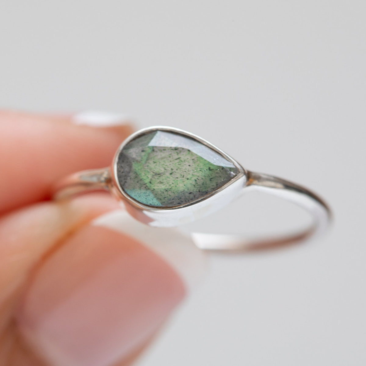 Minimalist Labradorite Ring, Pear Labradorite Ring