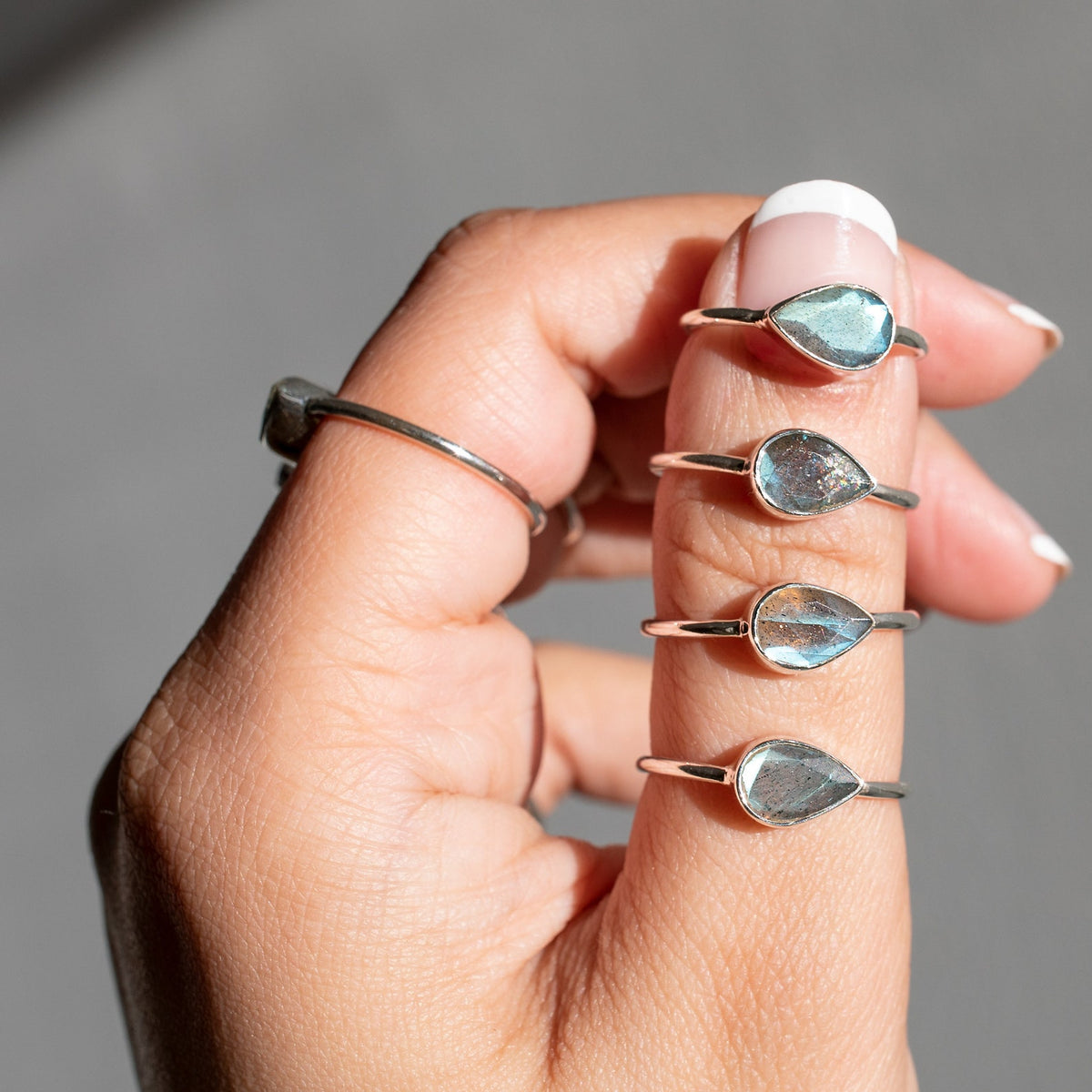 Minimalist Labradorite Ring, Pear Labradorite Ring
