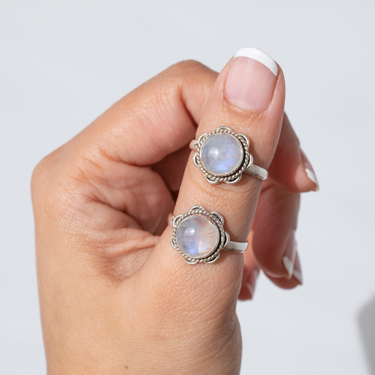 Round Moonstone Ring - Round Rainbow Moonstone Sterling Silver Ring