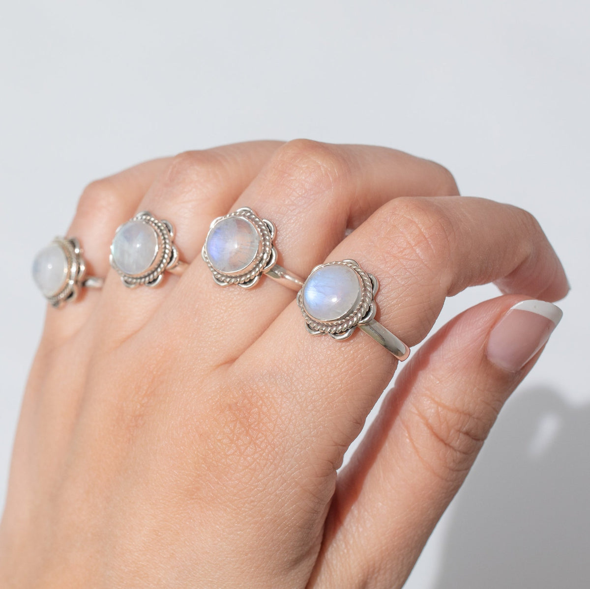 Round Moonstone Ring - Round Rainbow Moonstone Sterling Silver Ring