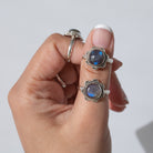 Labradorite Ring - Round Stone Sterling Silver Ring