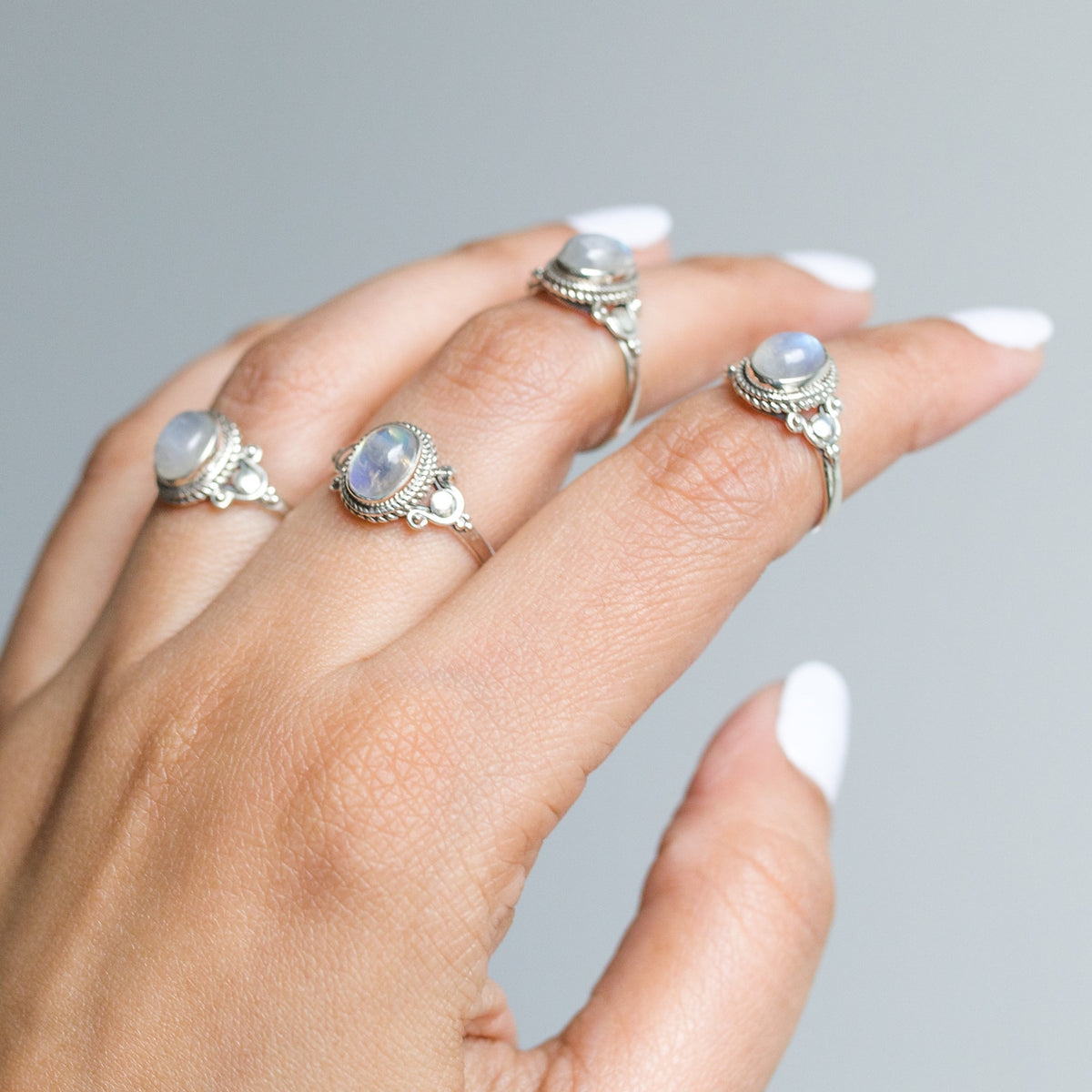 Blue Moonstone Ring, Delicate Silver Ring