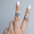 Blue Oval Moonstone Ring, Delicate Silver Ring