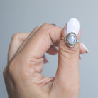 Blue Oval Moonstone Ring, Delicate Silver Ring